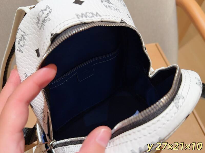 MCM Stark White Visetos 27x21x10cm backpack — Premium Replica