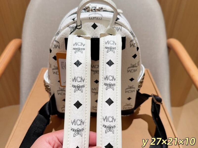 MCM Stark White Visetos 27x21x10cm backpack — Premium Replica