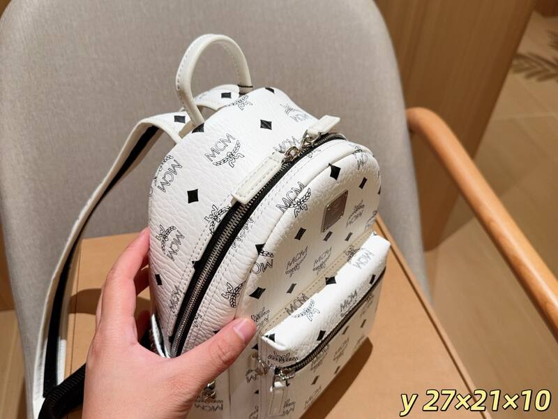 MCM Stark White Visetos 27x21x10cm backpack — Premium Replica