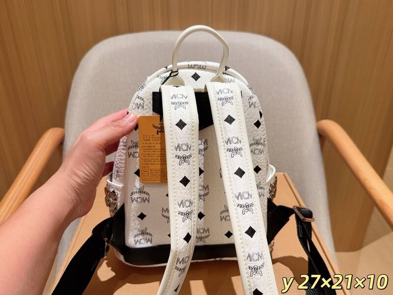 MCM Stark White Visetos 27x21x10cm backpack — Premium Replica