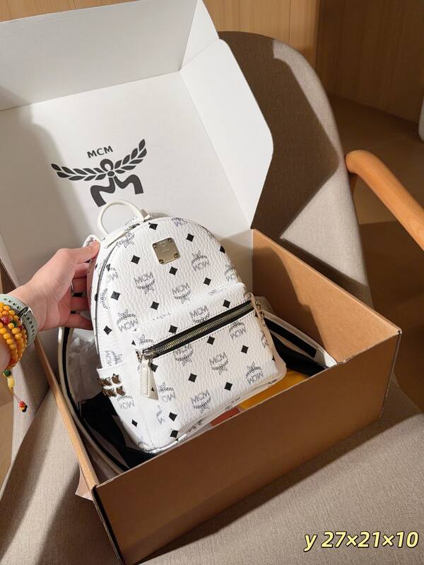 MCM Stark White Visetos 27x21x10cm backpack — Premium Replica