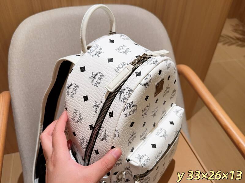 MCM Stark White Visetos 33x26x13cm backpack — AAA Quality Replica