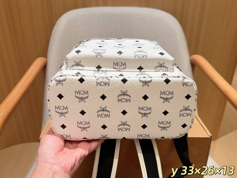 MCM Stark White Visetos 33x26x13cm backpack — AAA Quality Replica