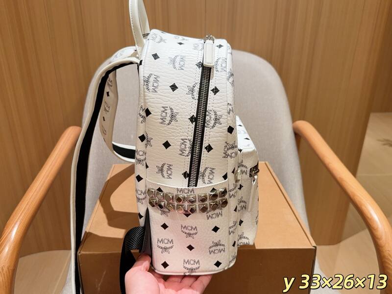 MCM Stark White Visetos 33x26x13cm backpack — AAA Quality Replica