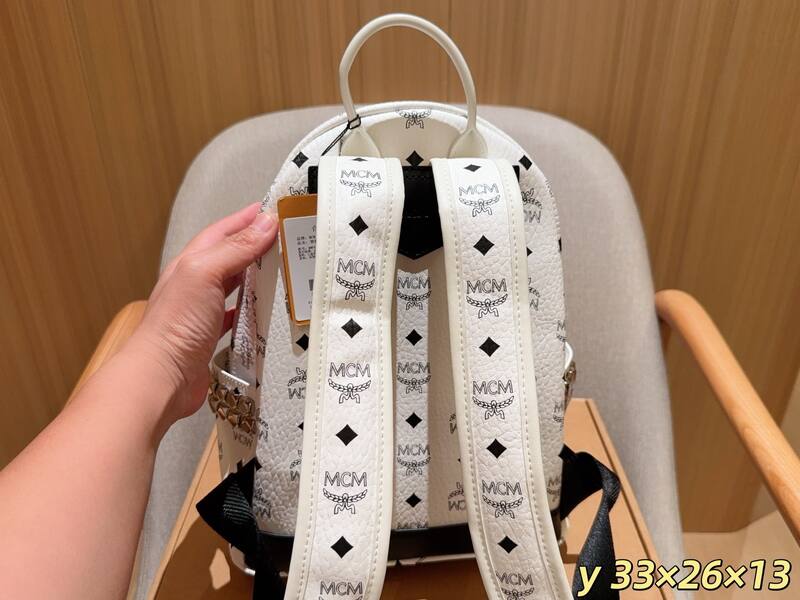 MCM Stark White Visetos 33x26x13cm backpack — AAA Quality Replica