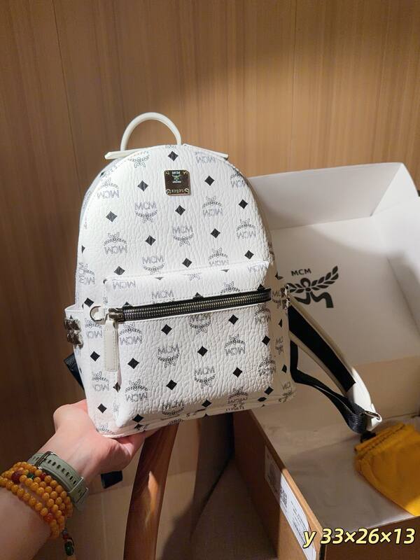 MCM Stark White Visetos 33x26x13cm backpack — AAA Quality Replica