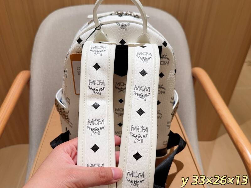 MCM Stark White Visetos 33x26x13cm backpack — AAA Quality Replica
