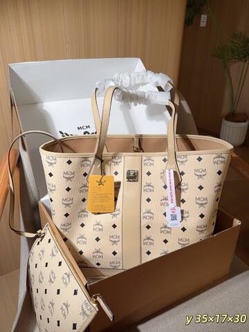 MCM Toni Beige Visetos 35x17x30cm tote Top Quality Replica