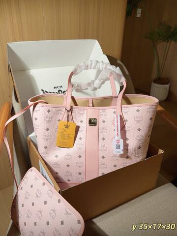MCM Toni Pink Visetos 35x17x30cm tote Top Quality Replica
