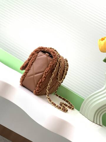Chanel Classic Flap Brown teddy lamb wool shoulder Premium Replica