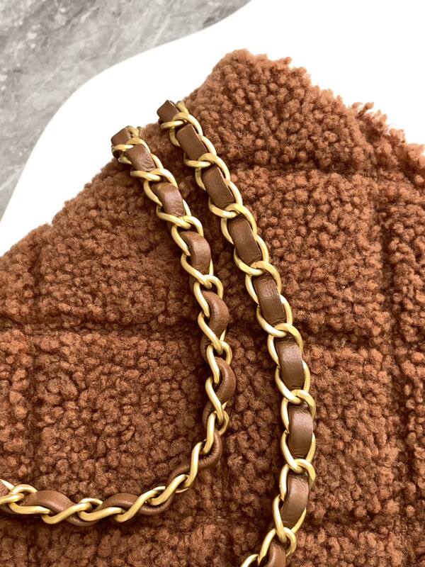 Chanel Classic Flap Brown teddy lamb wool shoulder — Premium Replica