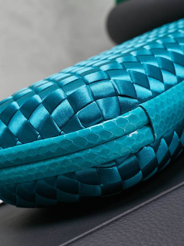 Bottega Veneta Teal Intreccio Satin clutch — Top Quality Replica
