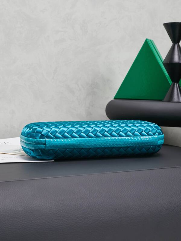 Bottega Veneta Teal Intreccio Satin clutch — Top Quality Replica
