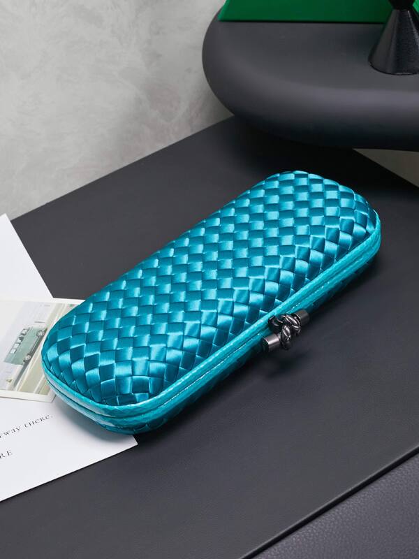 Bottega Veneta Teal Intreccio Satin clutch — Top Quality Replica