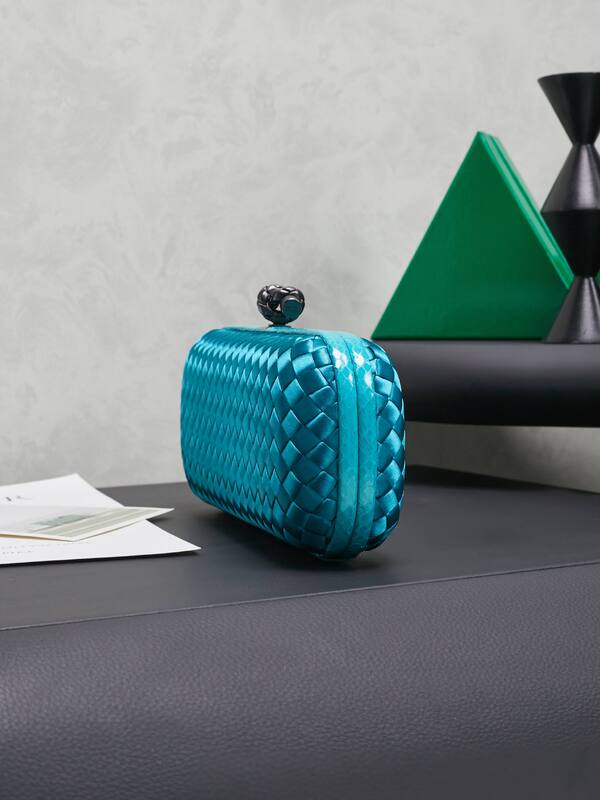 Bottega Veneta Teal Intreccio Satin clutch — Top Quality Replica