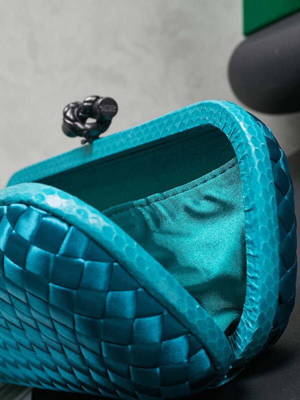 Bottega Veneta Teal Intreccio Satin clutch — Top Quality Replica
