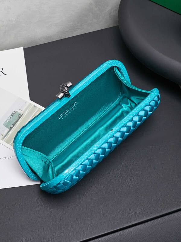 Bottega Veneta Teal Intreccio Satin clutch — Top Quality Replica