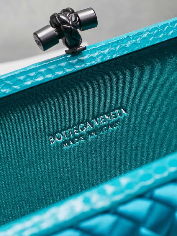Bottega Veneta Teal Intreccio Satin clutch — Top Quality Replica