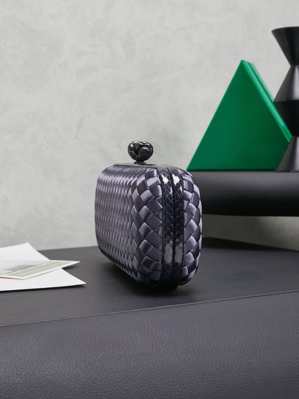 Bottega Veneta Knot Dark gray intrecciato satin evening bag — AAA Quality Replica