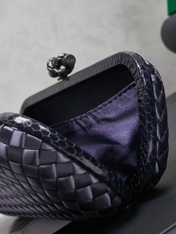 Bottega Veneta Knot Dark gray intrecciato satin evening bag — AAA Quality Replica