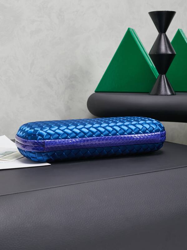 Bottega Veneta Intreccio Blue satin with purple trim clutch — 1:1 Replica