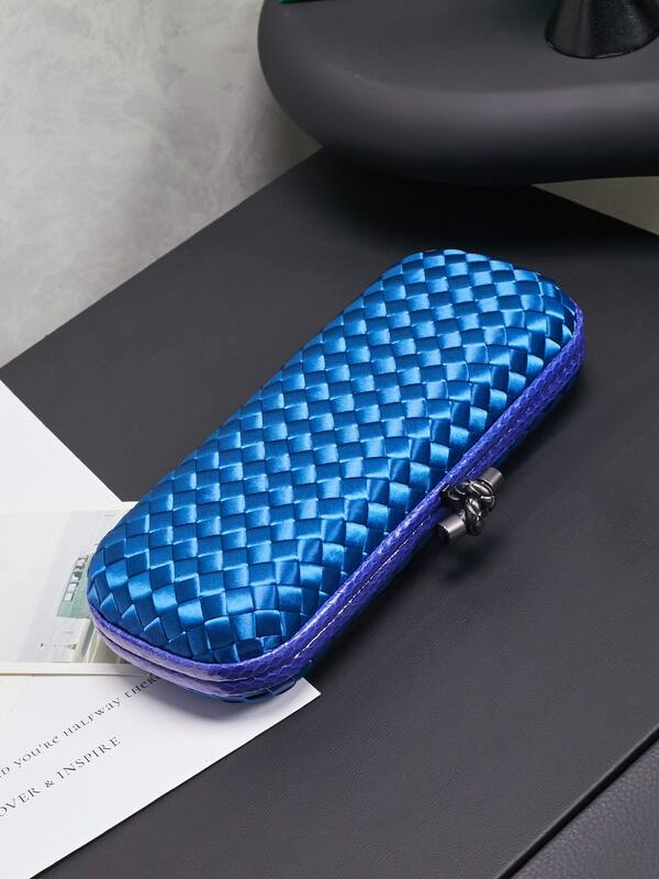 Bottega Veneta Intreccio Blue satin with purple trim clutch — 1:1 Replica