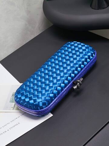 Bottega Veneta Intreccio Blue satin with purple trim clutch 1 1 Replica