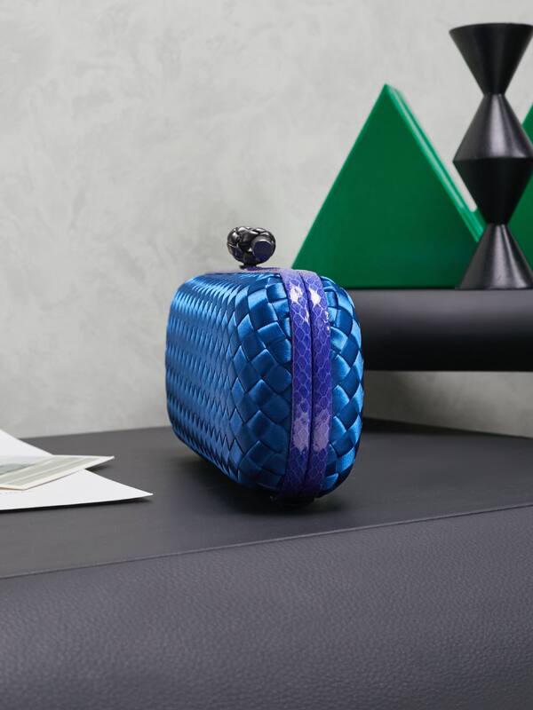 Bottega Veneta Intreccio Blue satin with purple trim clutch — 1:1 Replica