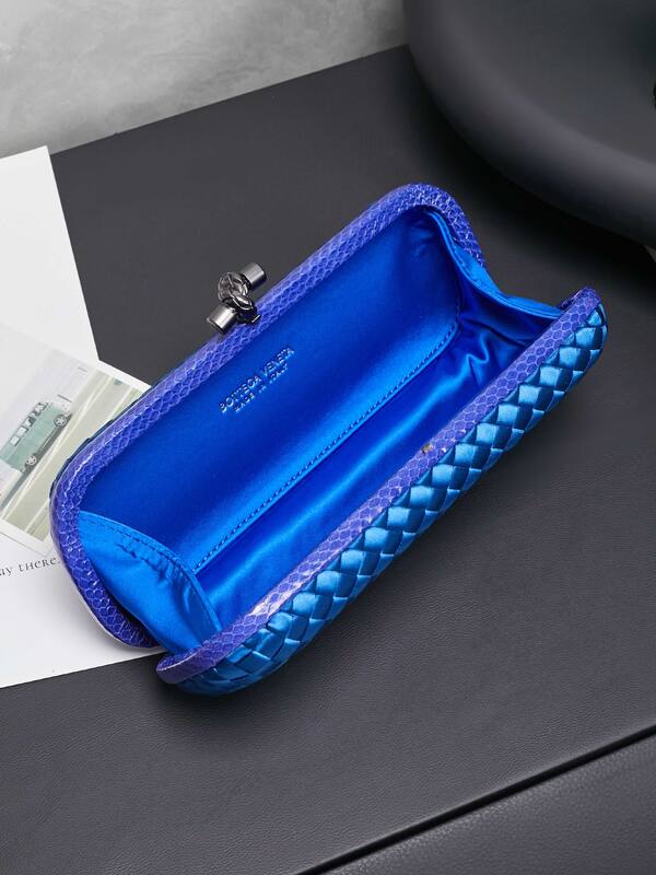Bottega Veneta Intreccio Blue satin with purple trim clutch — 1:1 Replica