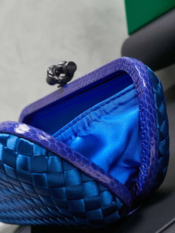 Bottega Veneta Intreccio Blue satin with purple trim clutch — 1:1 Replica
