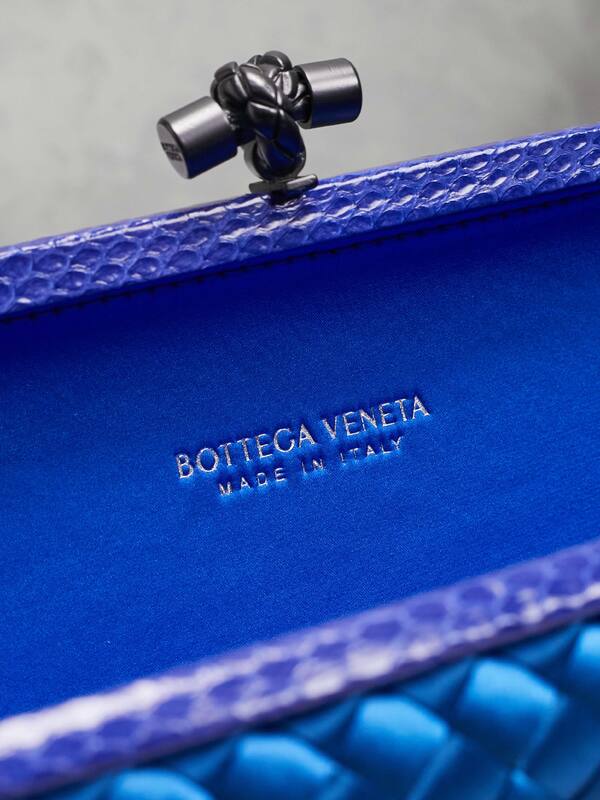 Bottega Veneta Intreccio Blue satin with purple trim clutch — 1:1 Replica