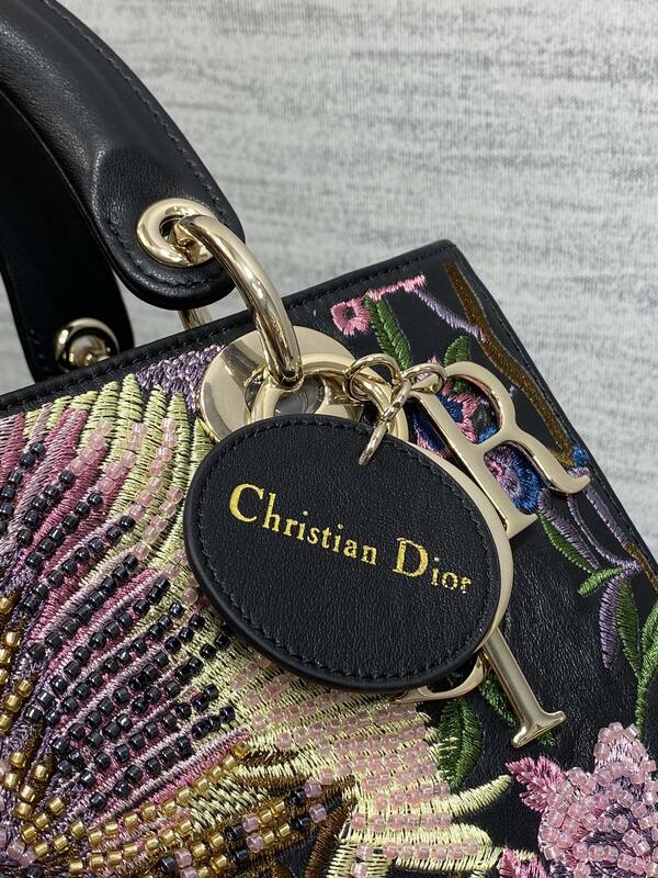 Dior Lady Black floral embroidered shoulder — AAA Quality Replica