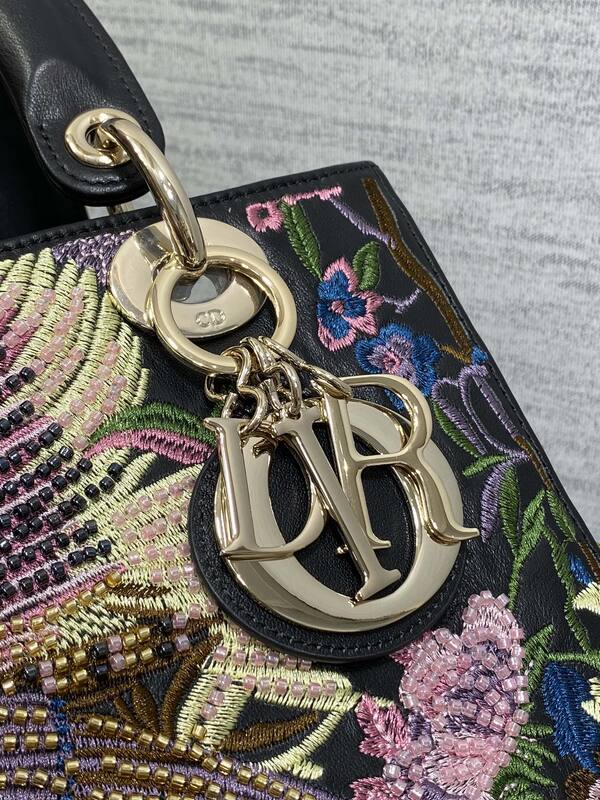 Dior Lady Black floral embroidered shoulder — AAA Quality Replica