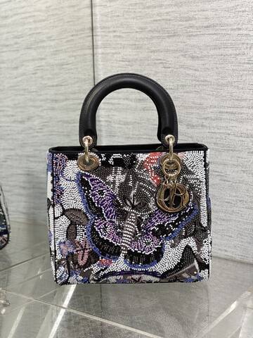 Dior Lady Multicolor beaded embroidery with black handle shoulder Premium Replica