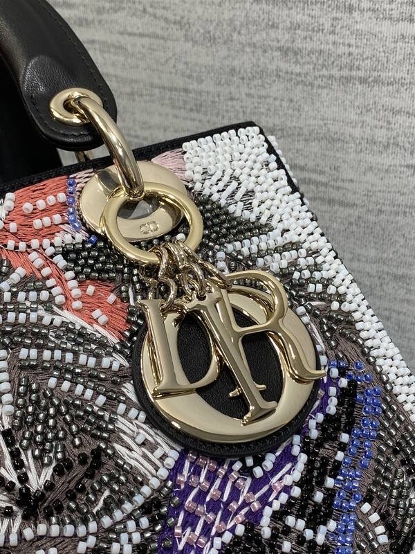 Dior Lady Multicolor beaded embroidery with black handle shoulder — Premium Replica