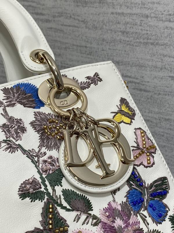 Dior Lady White floral embroidered small shoulder — AAA Quality Replica