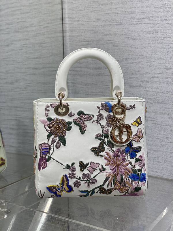 Dior Lady White floral embroidered small shoulder — AAA Quality Replica
