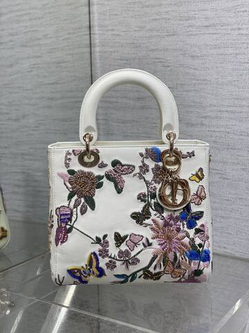Dior Lady White floral embroidered small shoulder AAA Quality Replica
