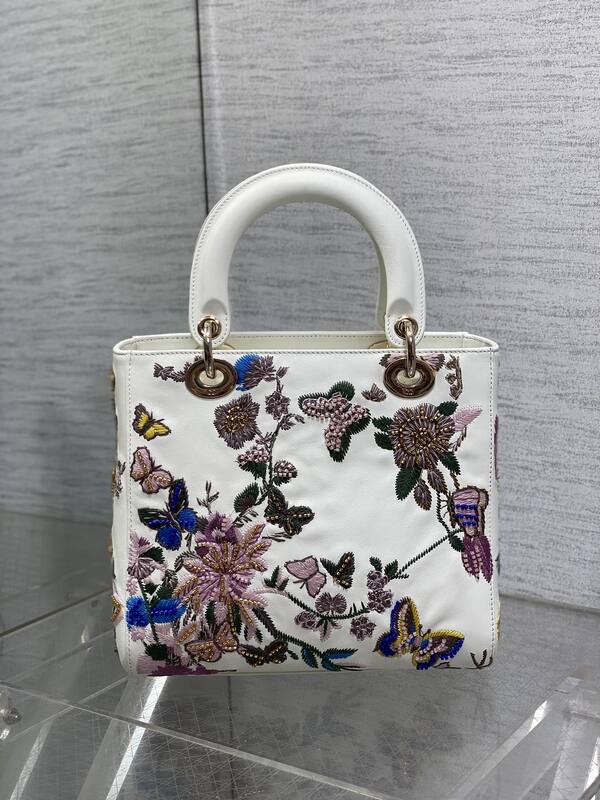 Dior Lady White floral embroidered small shoulder — AAA Quality Replica