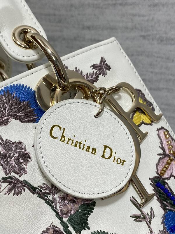 Dior Lady White floral embroidered small shoulder — AAA Quality Replica