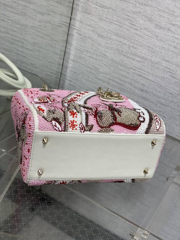 Dior Lady Pink beaded with white leather shoulder — AAA Quality Replica