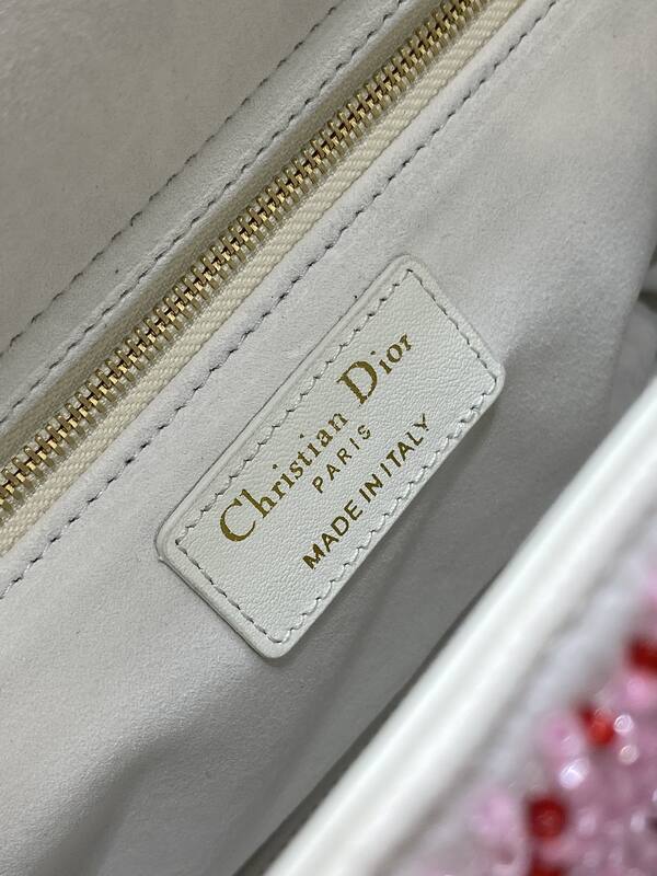 Dior Lady Pink beaded with white leather shoulder — AAA Quality Replica