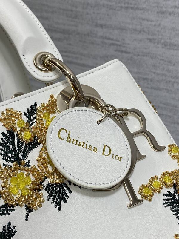 Dior Lady White with yellow floral embroidery shoulder — 1:1 Replica
