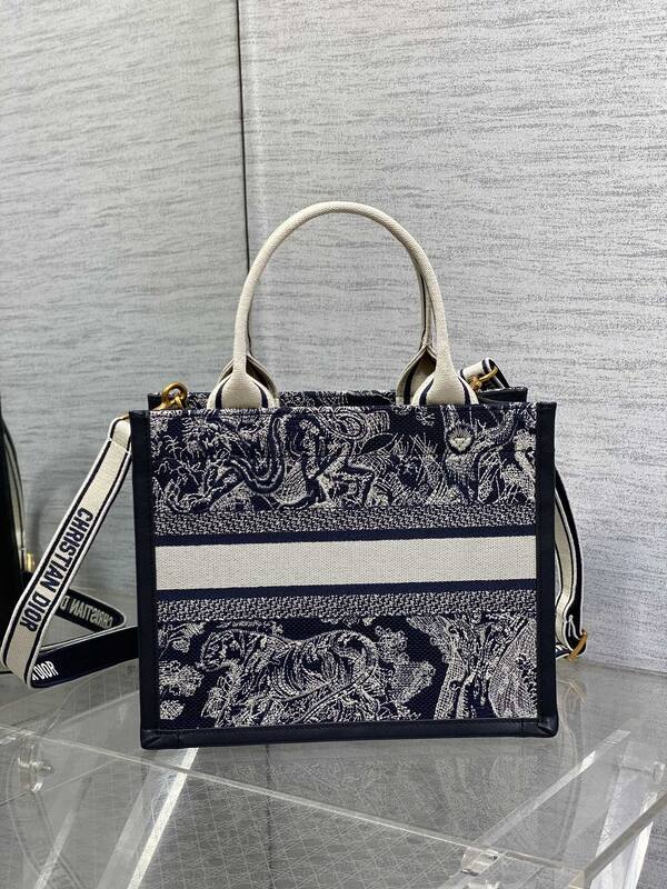 Dior Navy Blue and White Jacquard tote — Premium Replica