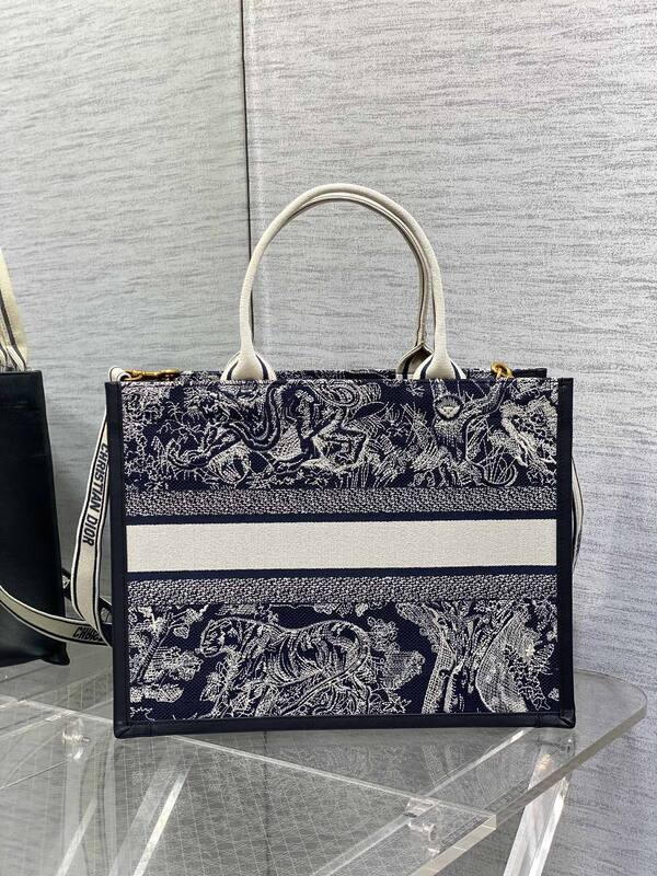 Dior Book Tote Navy and White Oblique embroidery — 1:1 Replica