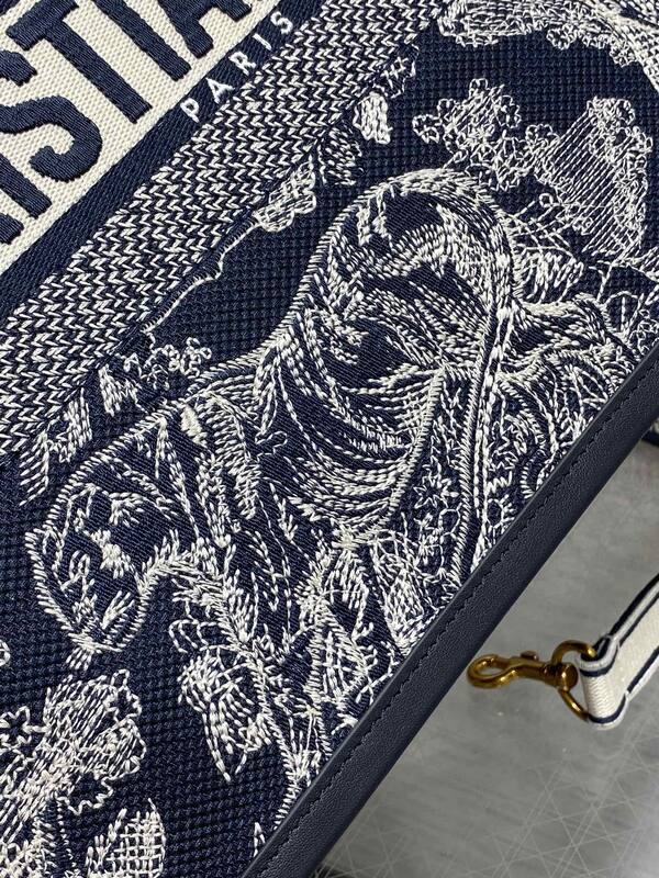Dior Book Tote Navy and White Oblique embroidery — 1:1 Replica