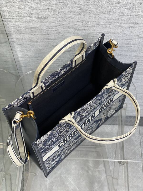 Dior Book Tote Navy and White Oblique embroidery — 1:1 Replica