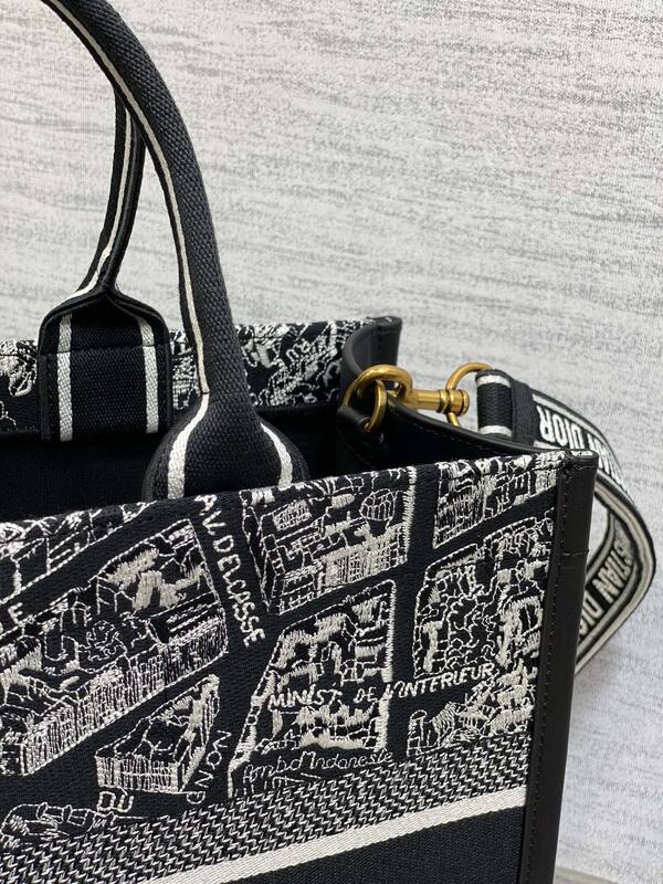 Dior Book Tote Black and white embroidered toile — Top Quality Replica