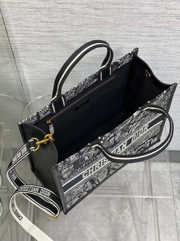Dior Book Tote Black and white embroidered toile — Top Quality Replica