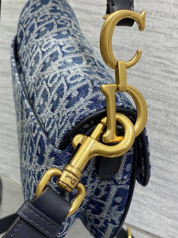 Dior Blue Oblique denim with black leather crossbody — Top Quality Replica